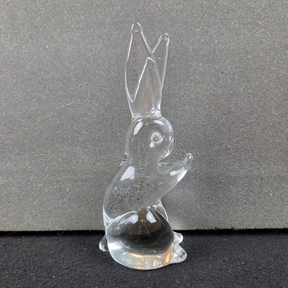 Clear Glass Rabbit Sculpture 8” Art Figurine Konstglas Style MCM Decor